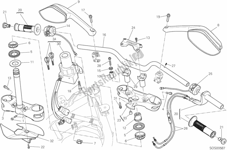 Todas las partes para Manillar de Ducati Multistrada 1200 ABS Brasil 2015